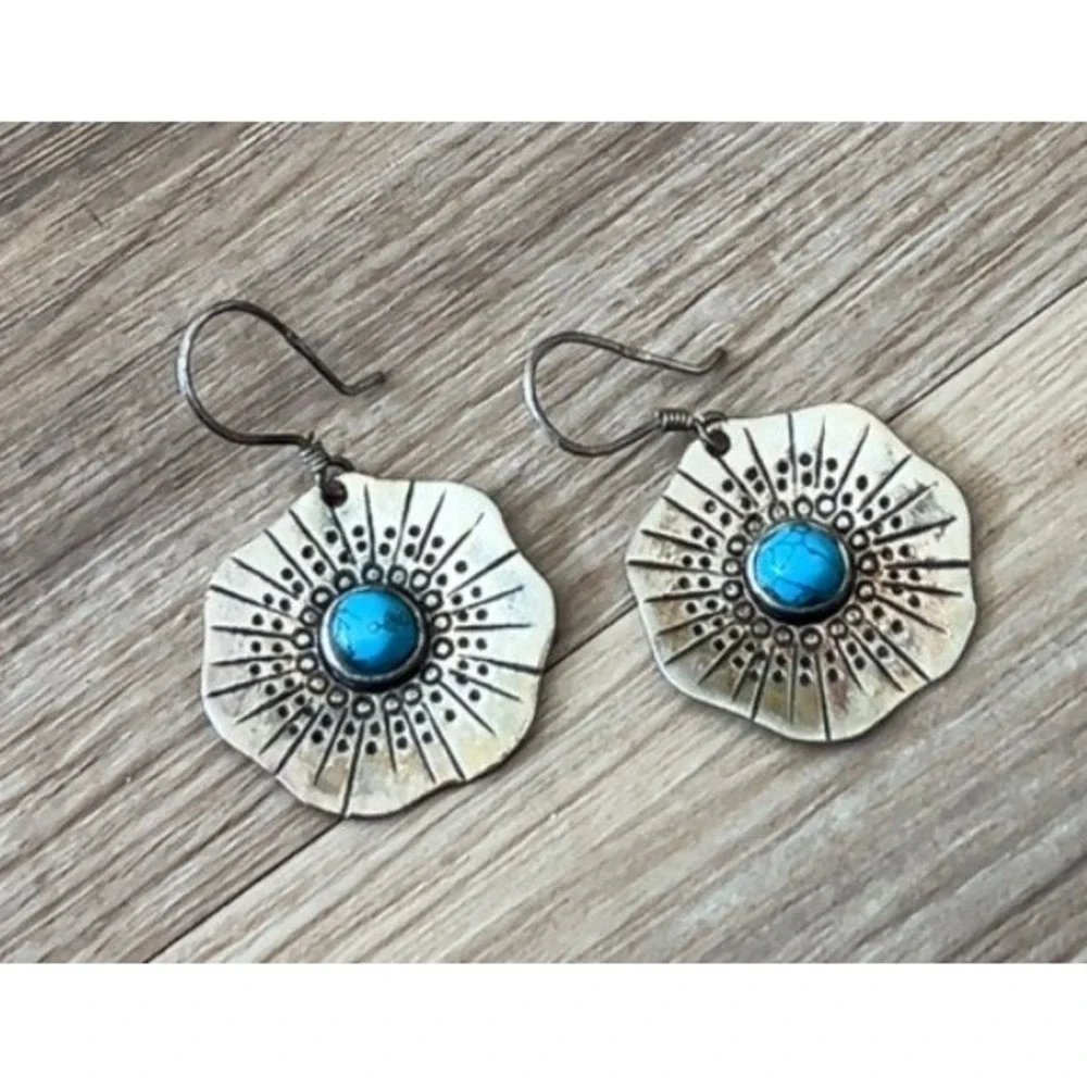 Handmade Sterling Dreamcatcher style turquoise earrings - made‎ in Egypt